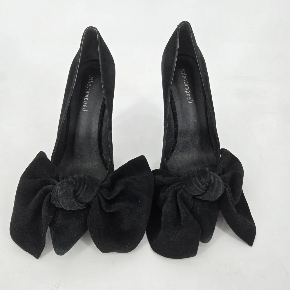 Jeffrey Campbell Grandame Pumps Black Velvet Big Bow Heels Women 8.5 Stiletto EU